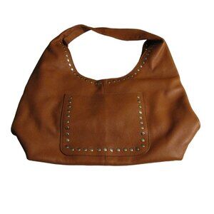 Laggo Mara Hobo Bag Brown Genuine Leather Studded Accents NEW